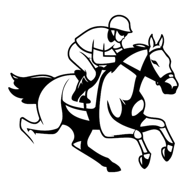 Illustration of jockey riding a horse on a white background