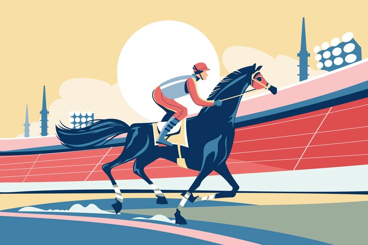 Illustration of jockeys on racing horse competition Premium Vector