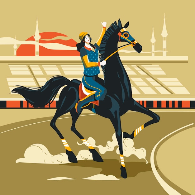 Illustration of jockeys on racing horse competition Premium Vector