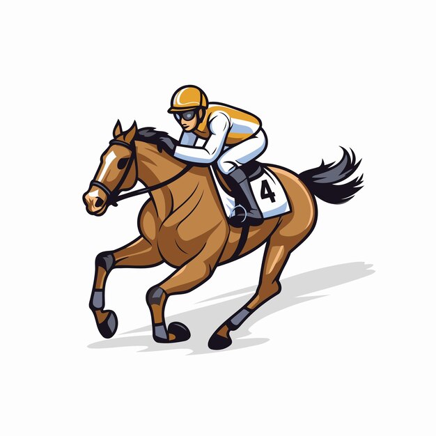 Illustration of a jockeys riding a race horse on white background