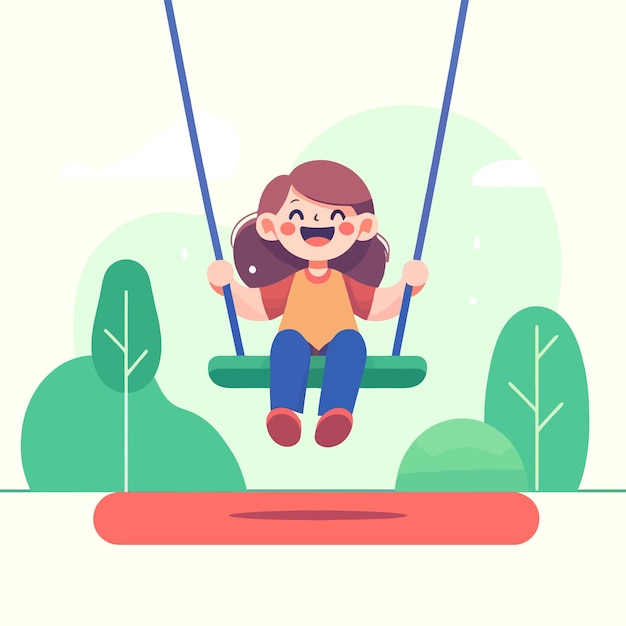 illustration of a joyful child swinging on a swing set