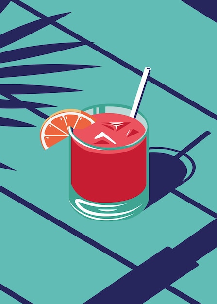 Vector illustration of juice in summer on the beach