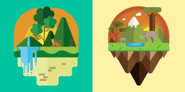 Vector illustration of a jungle and african landscape