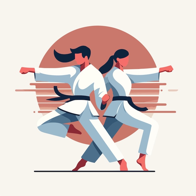 Vettore illustrazione di una coppia di karate con uno stile di design piatto semplice