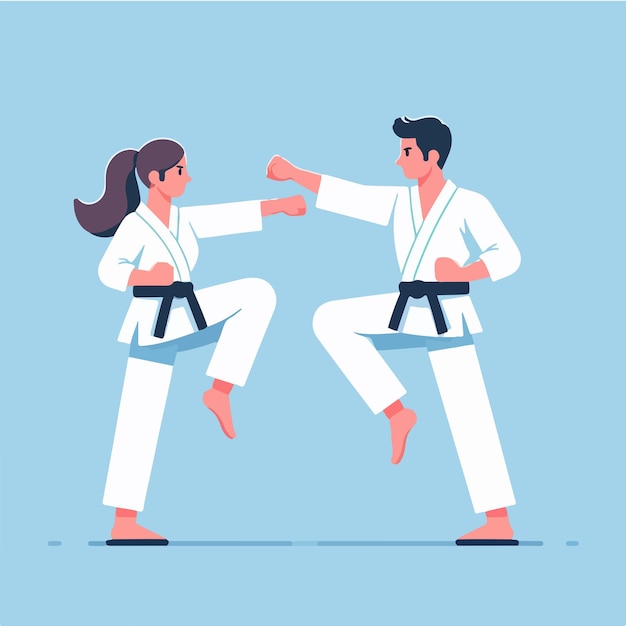 Illustration of a karate couple with a simple flat design style