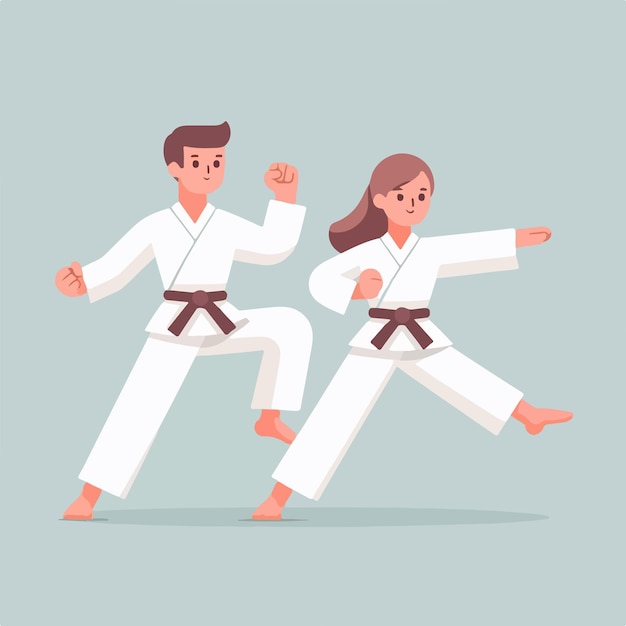 Illustration of a karate couple with a simple flat design style