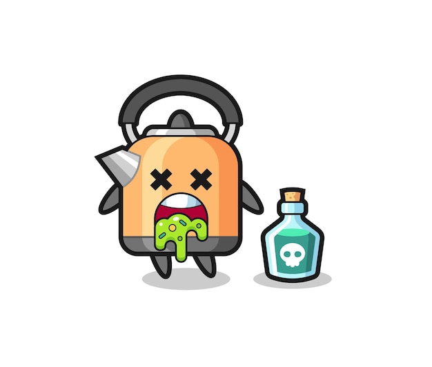 Illustration of an kettle character vomiting due to poisoning , cute style design for t shirt, sticker, logo element