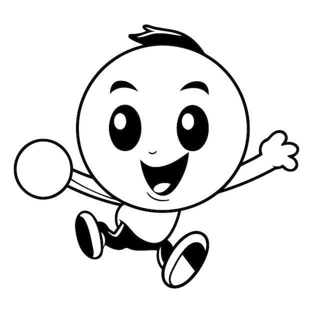 Illustration of a Kid Boy Playing Ping Pong with a Racket