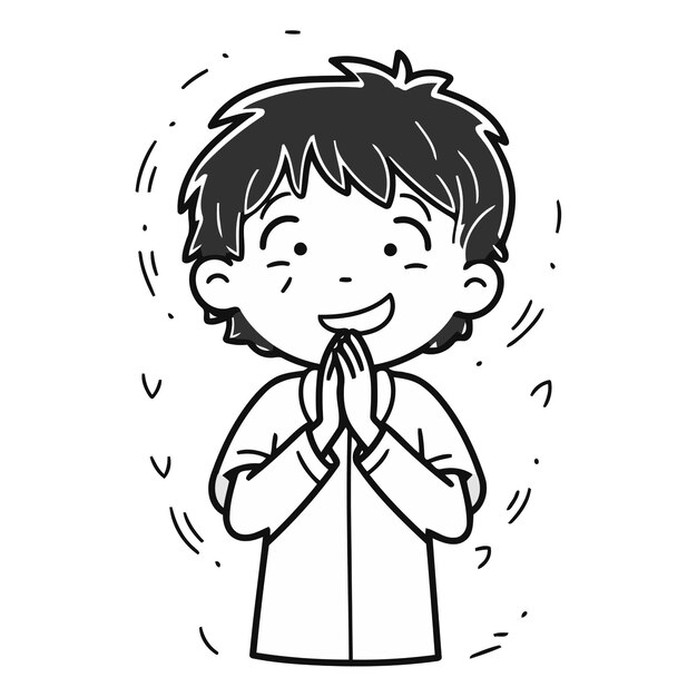 Vector illustration of a kid boy wearing a shirt and praying