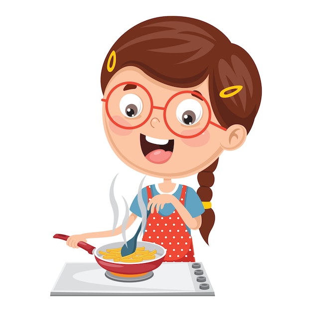 Illustration Of Kid Cooking Meal