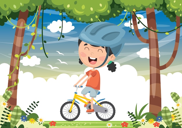 Vettore illustrazione del bambino in bicicletta