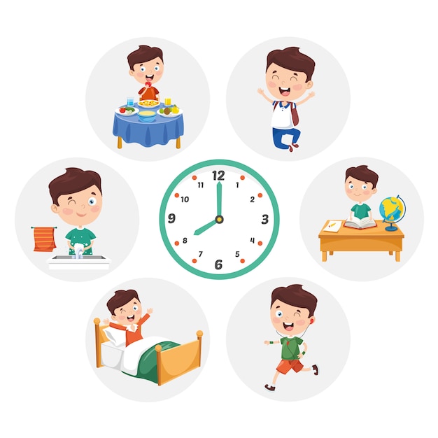 Illustration Of Kid Daily Routine Activities