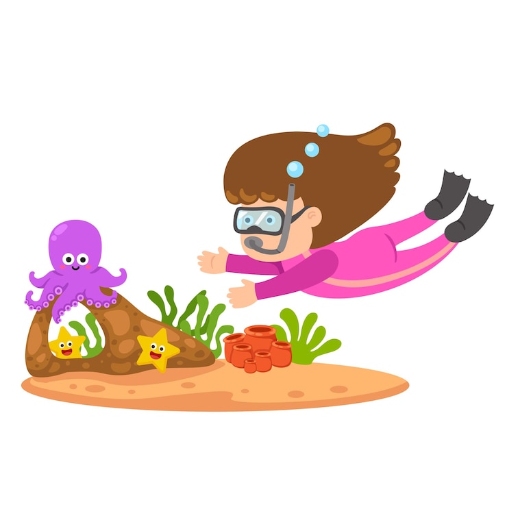 Vector illustration of kid girl scuba diving vector