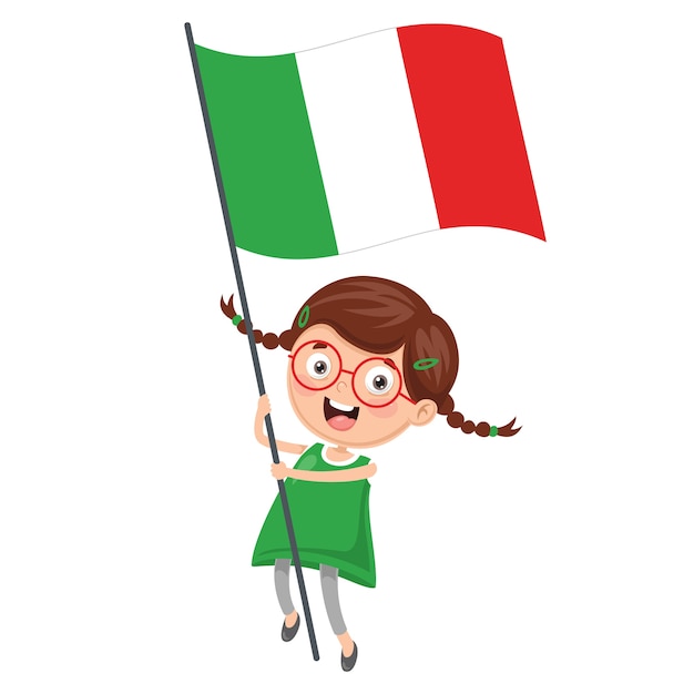 イタリアの旗を保持している子供のイラスト