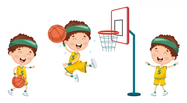 Illustrazione del bambino che gioca pallacanestro