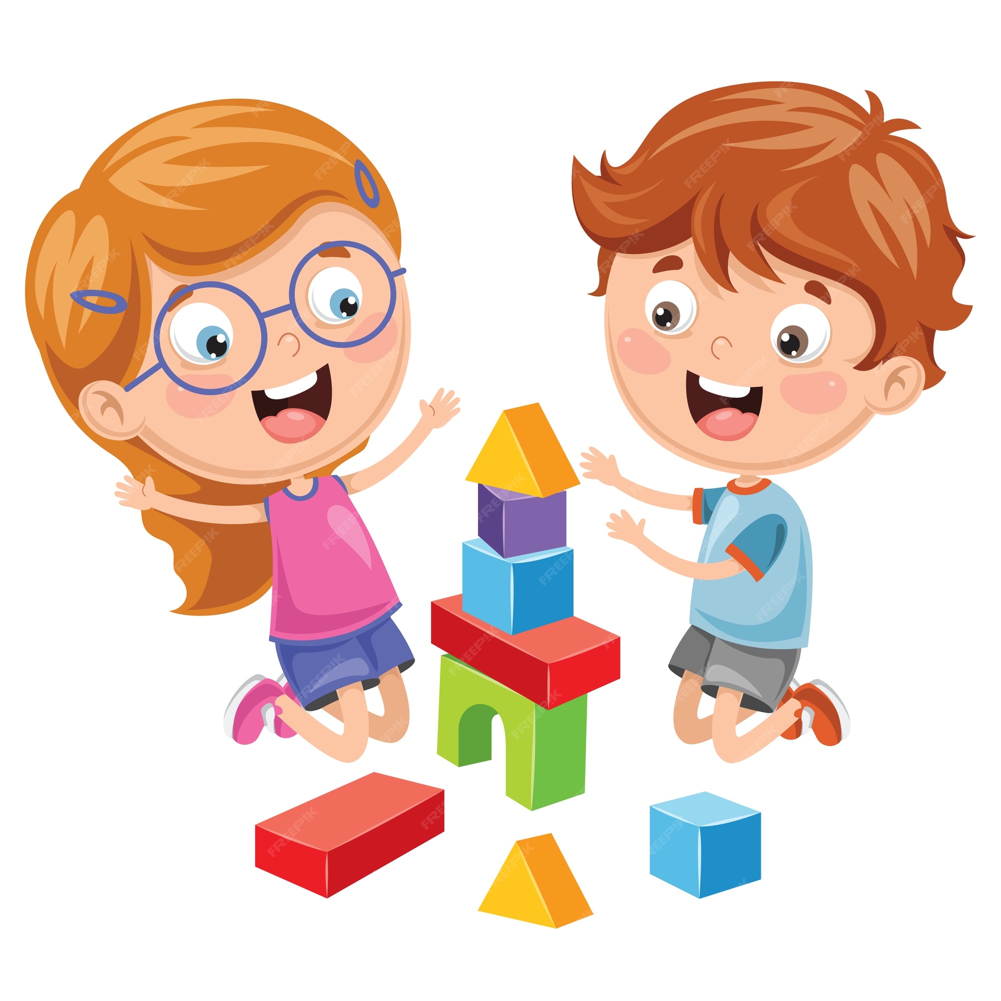 Cartoon boy playing with building blocks Vector Image