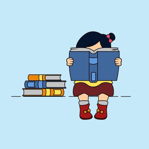 an illustration of a kid reading book