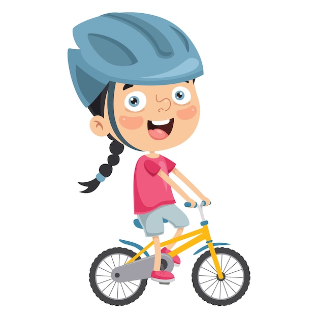 Vector illustration of kid riding bike