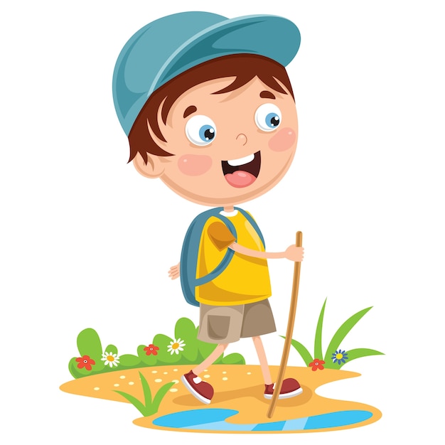 Illustration of kid trekking