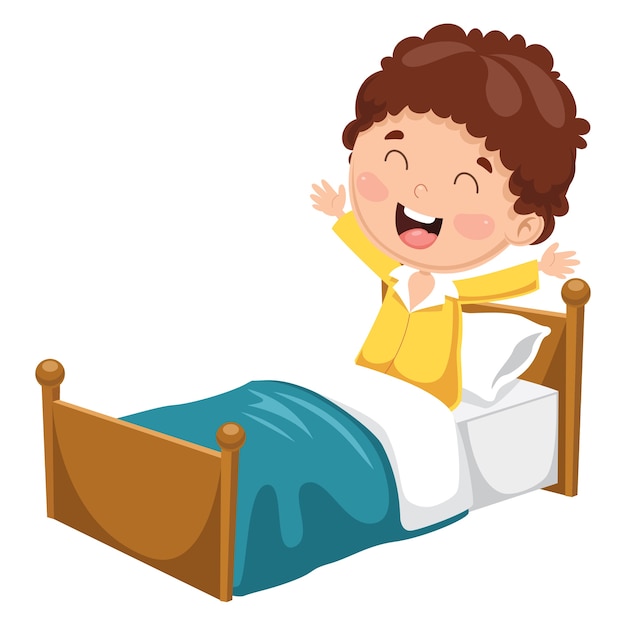 Vector illustration of kid waking up