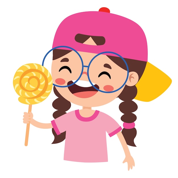 Vector illustration of kid with candy