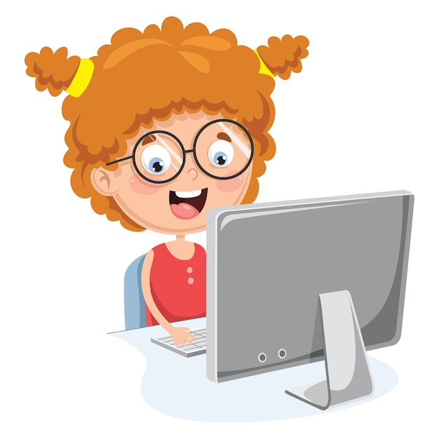 Illustration Of A Kid With Computer 