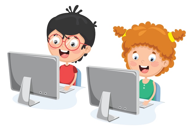 Illustration Of Kid With Computer