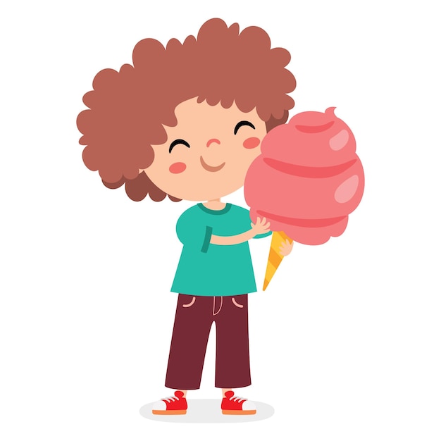 Vector illustration of kid with cotton candy