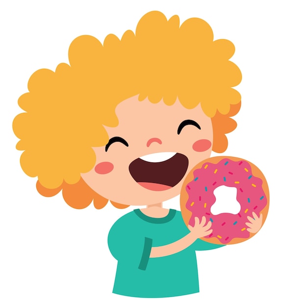 Vector illustration of kid with donut