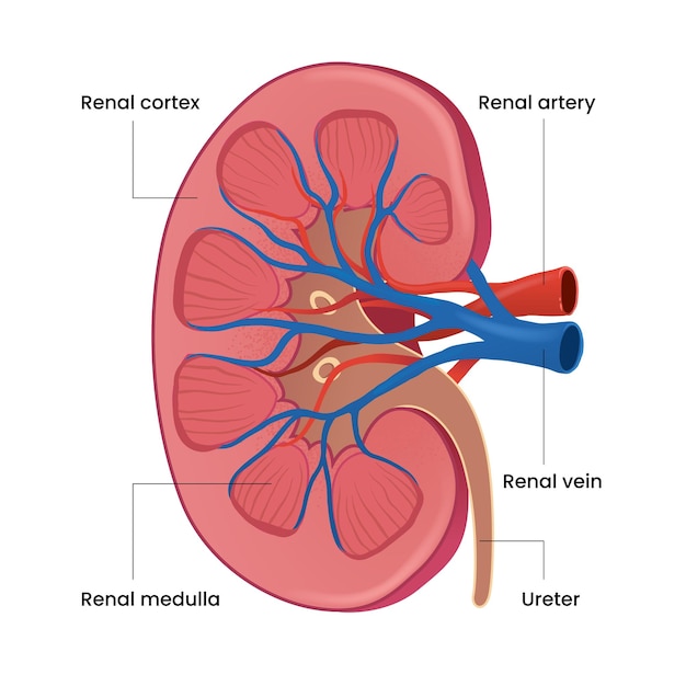 Vector illustration of kidney structures diagram