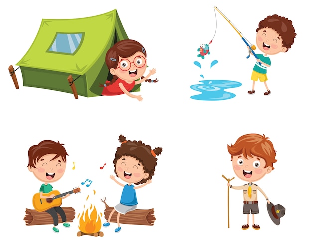 Illustration of kids camping