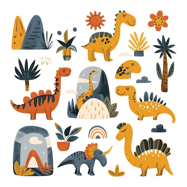 Illustration for kids of dinosaurs in nature with plants