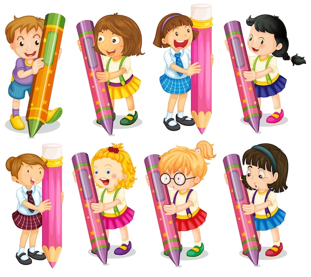 Vector illustration of kids holding pencils