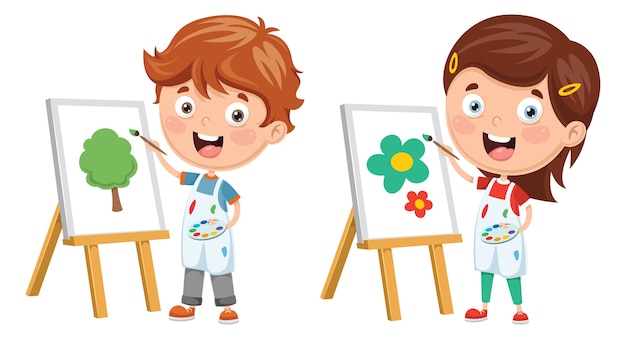 Vector illustration of kids making art performance