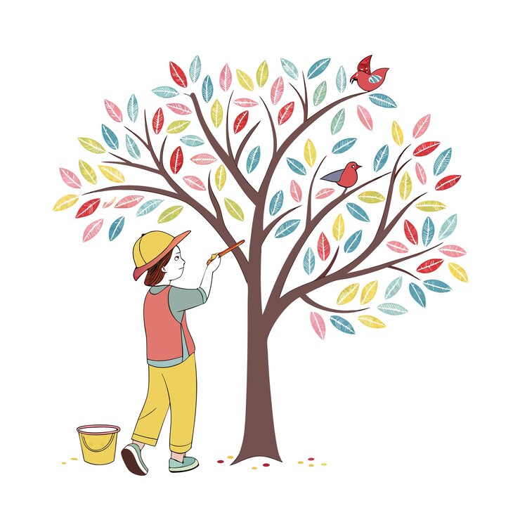 Vector illustration of kids painting working