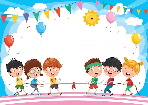 Illustration of kids playing pulling rope