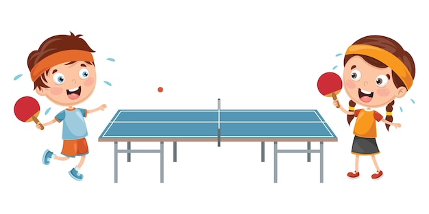 Illustrazione dei bambini che giocano a ping-pong