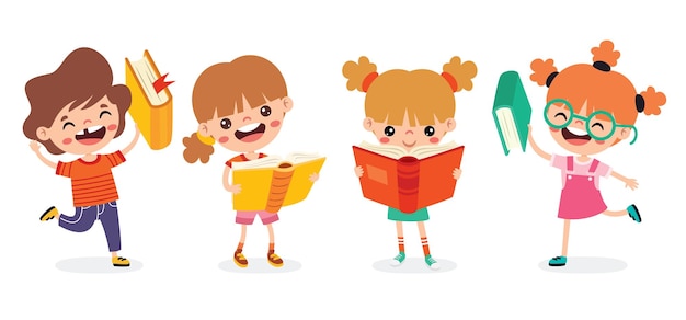 illustration of kids reading book