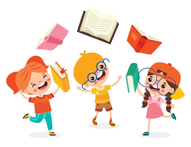 Illustration of kids reading book