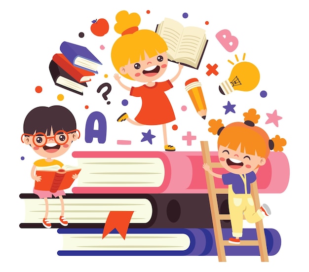 Illustration Of Kids Reading Book