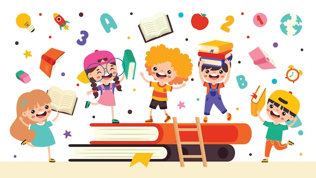 Illustration Of Kids Reading Book