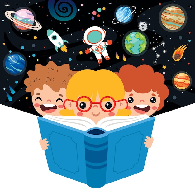 Illustration Of Kids Reading Book
