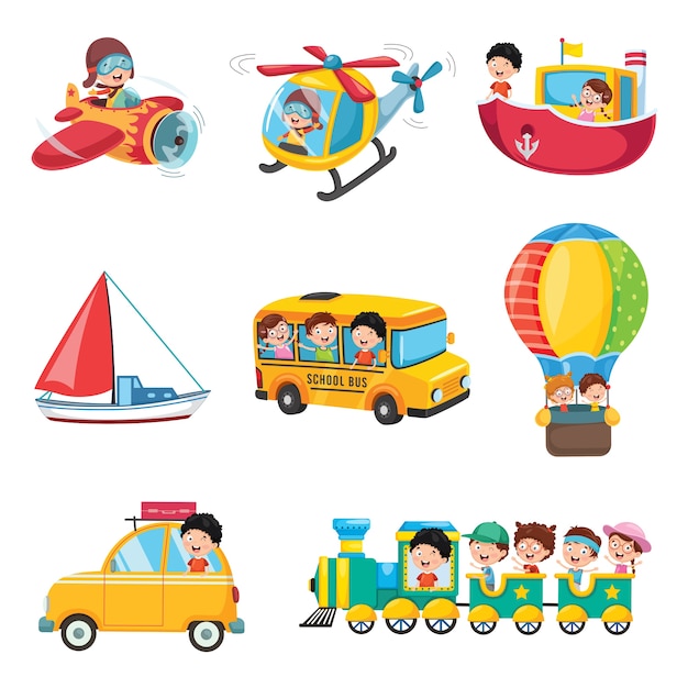 Illustration of kids transportation