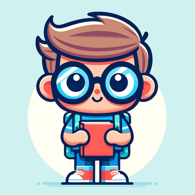 Illustration of kids wearing glasses carrying bags and books vector cartoon style