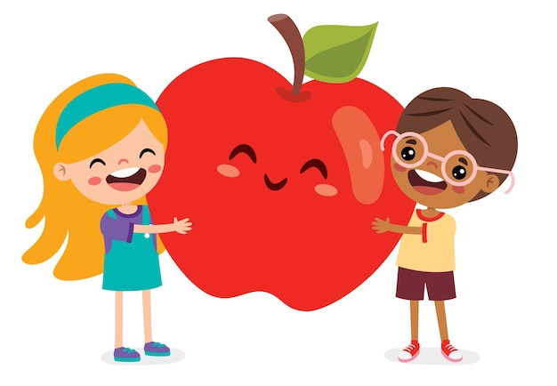 Vector illustration of kids with apple