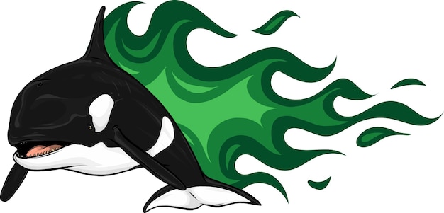 Illustration of killer whale with flames