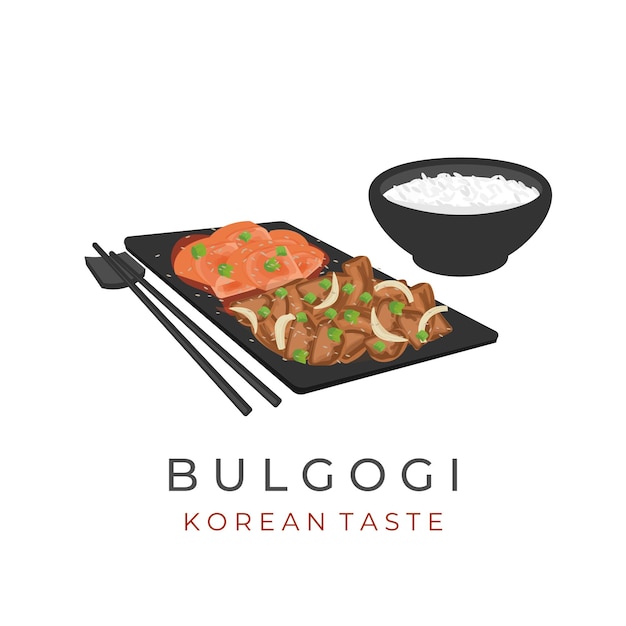 Illustration of Korean Food Bulgogi with Kimchi