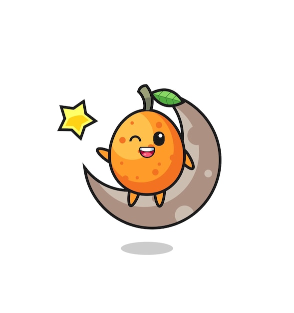 Illustrazione del cartone animato di kumquat seduto sulla mezza luna