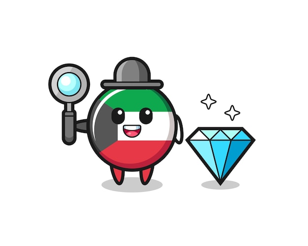 Illustration of kuwait flag badge character with a diamond