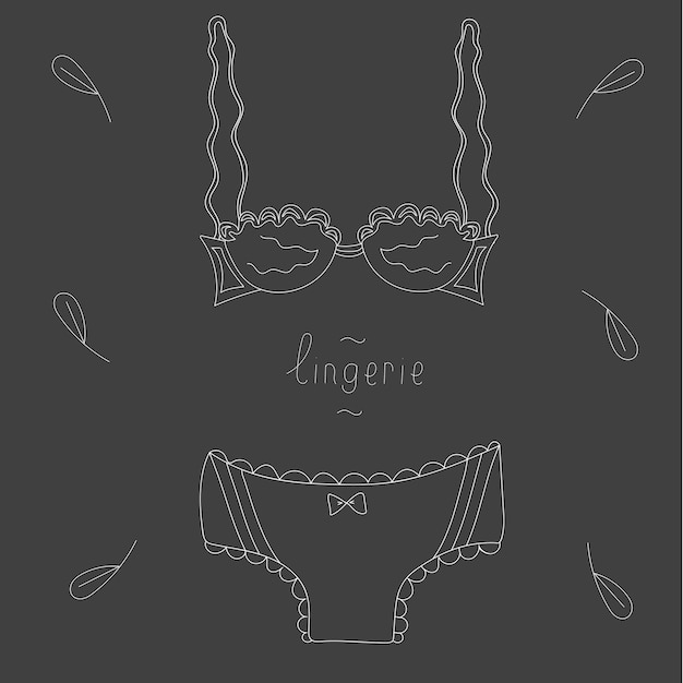 Vector illustration of lacy romantic lingerie on a black background with the inscription